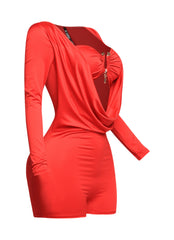 Deep cowl neck long sleeve romper