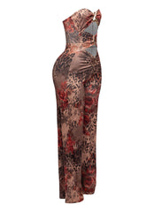Trimmed cutout strapless wide leg jumpsuit
