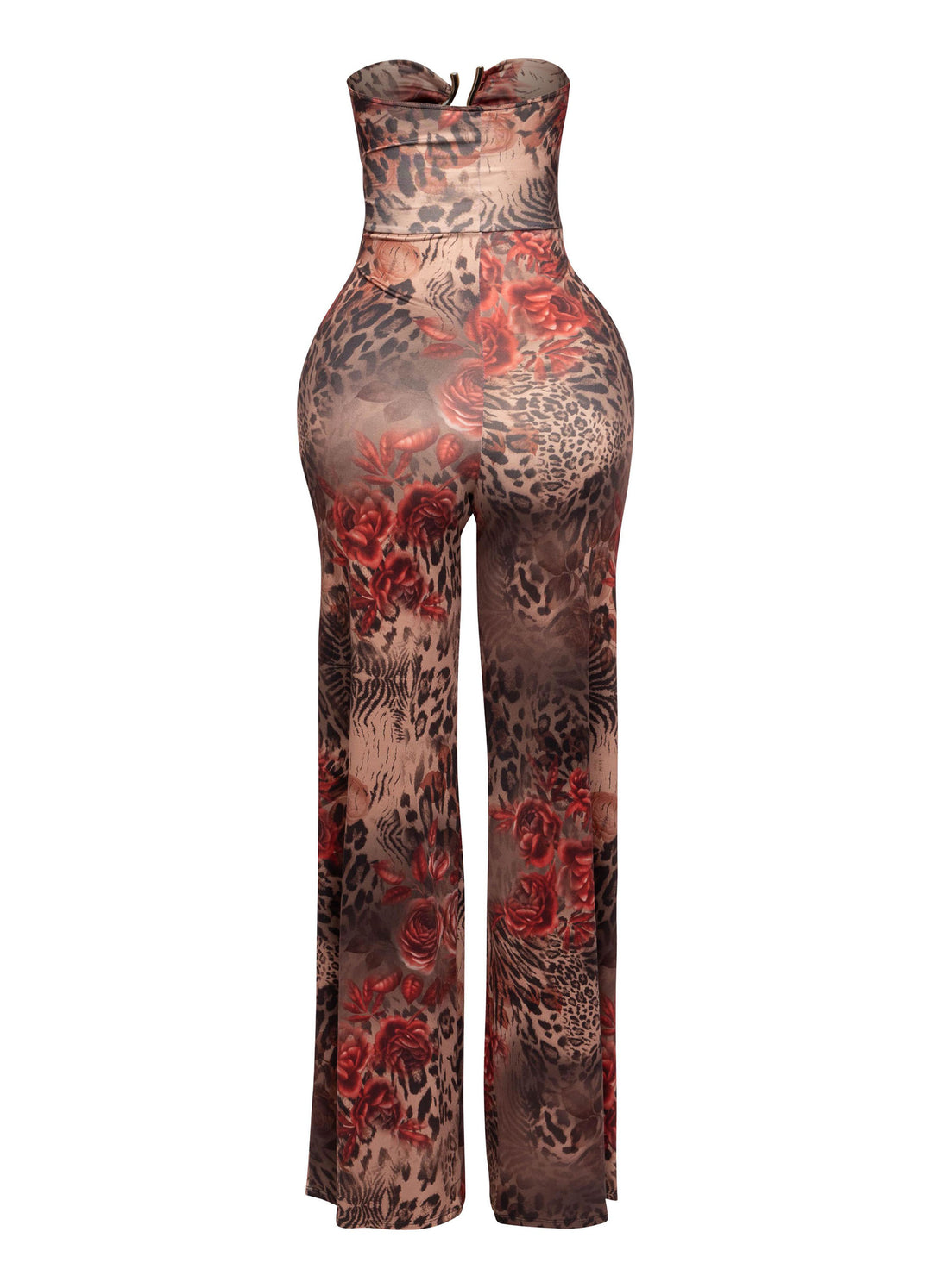 Trimmed cutout strapless wide leg jumpsuit