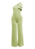 One shoulder bow detailed wide leg jumpsuit