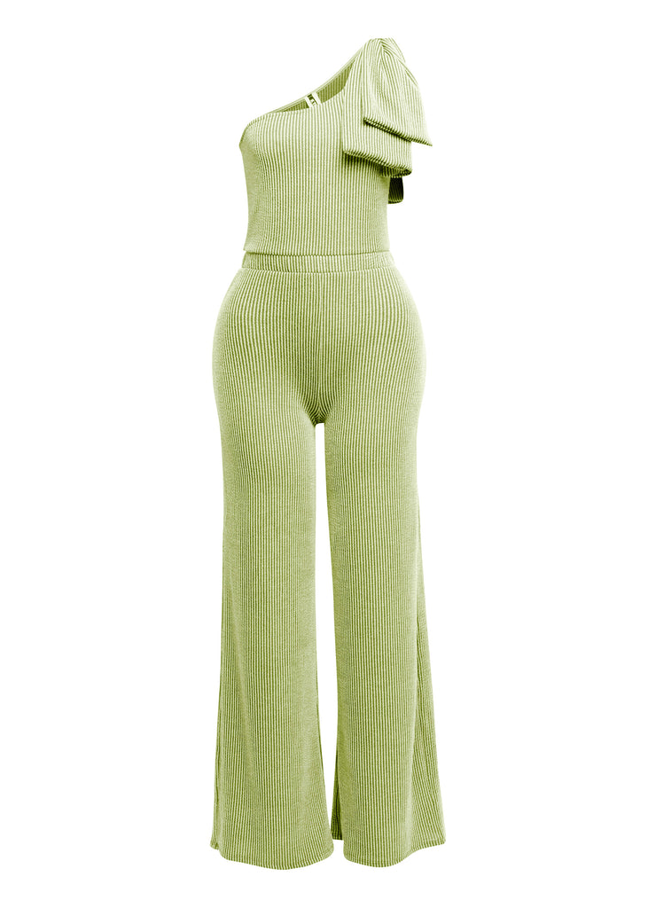 One shoulder bow detailed wide leg jumpsuit