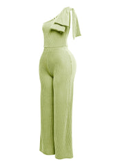 One shoulder bow detailed wide leg jumpsuit