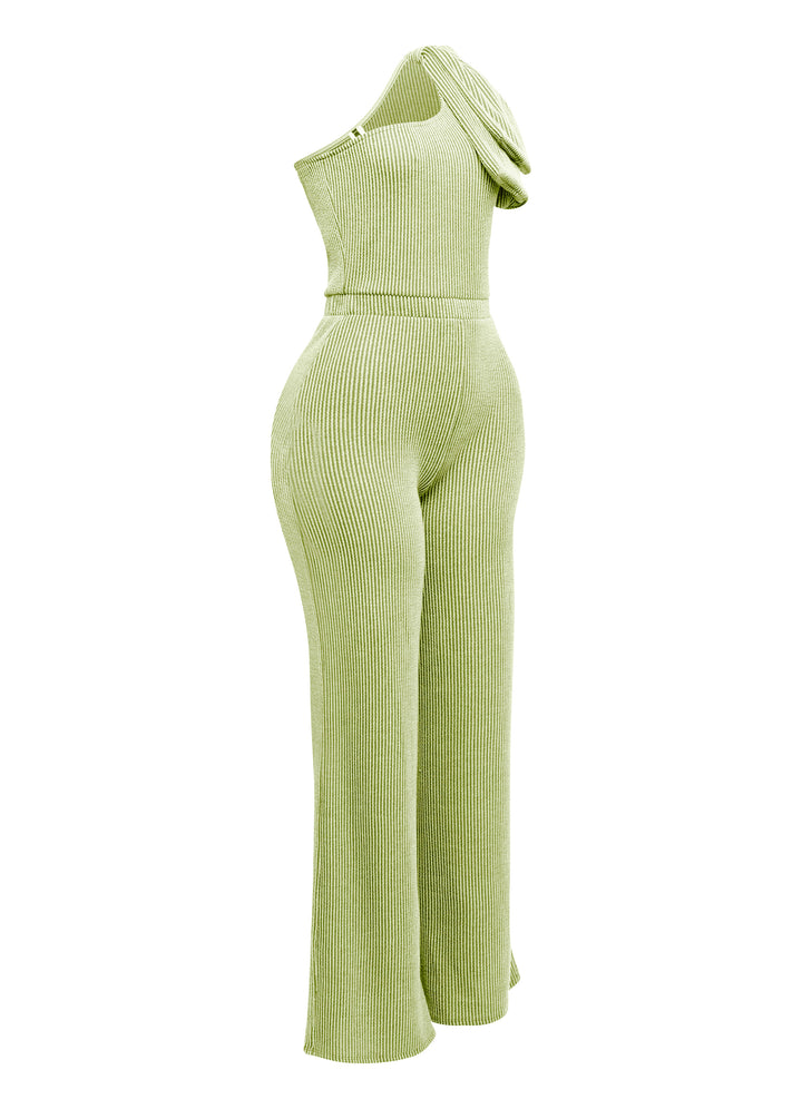 One shoulder bow detailed wide leg jumpsuit