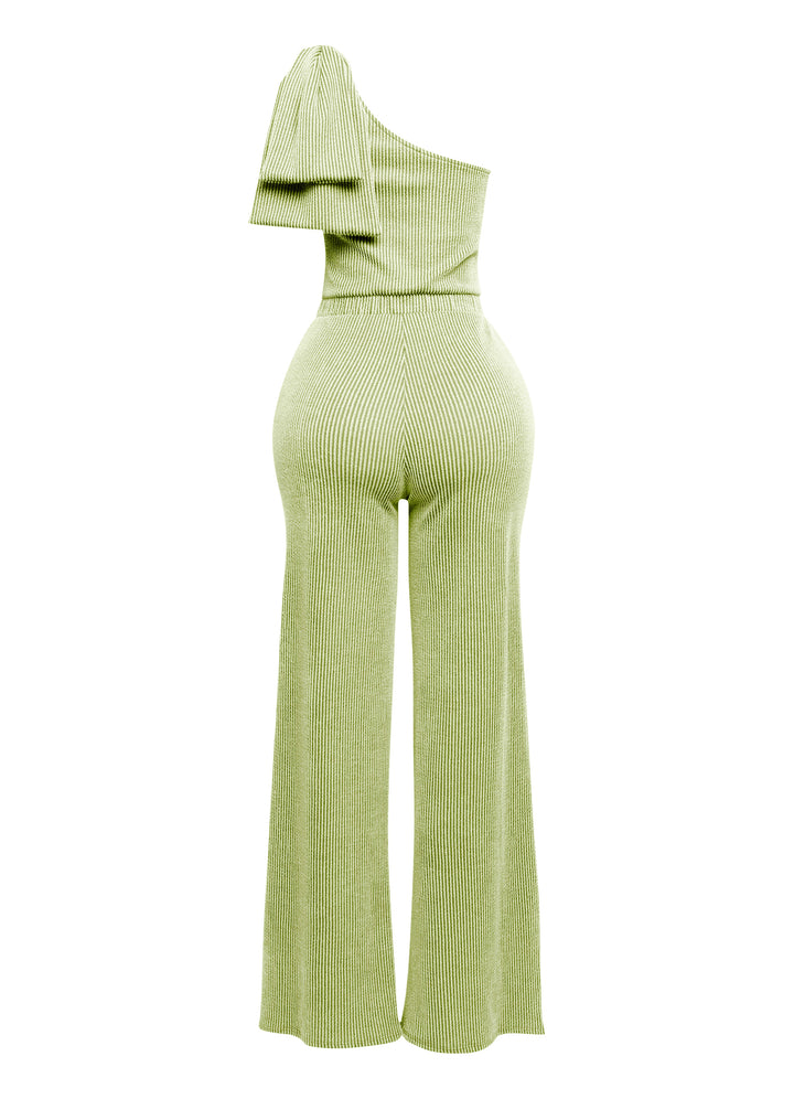 One shoulder bow detailed wide leg jumpsuit