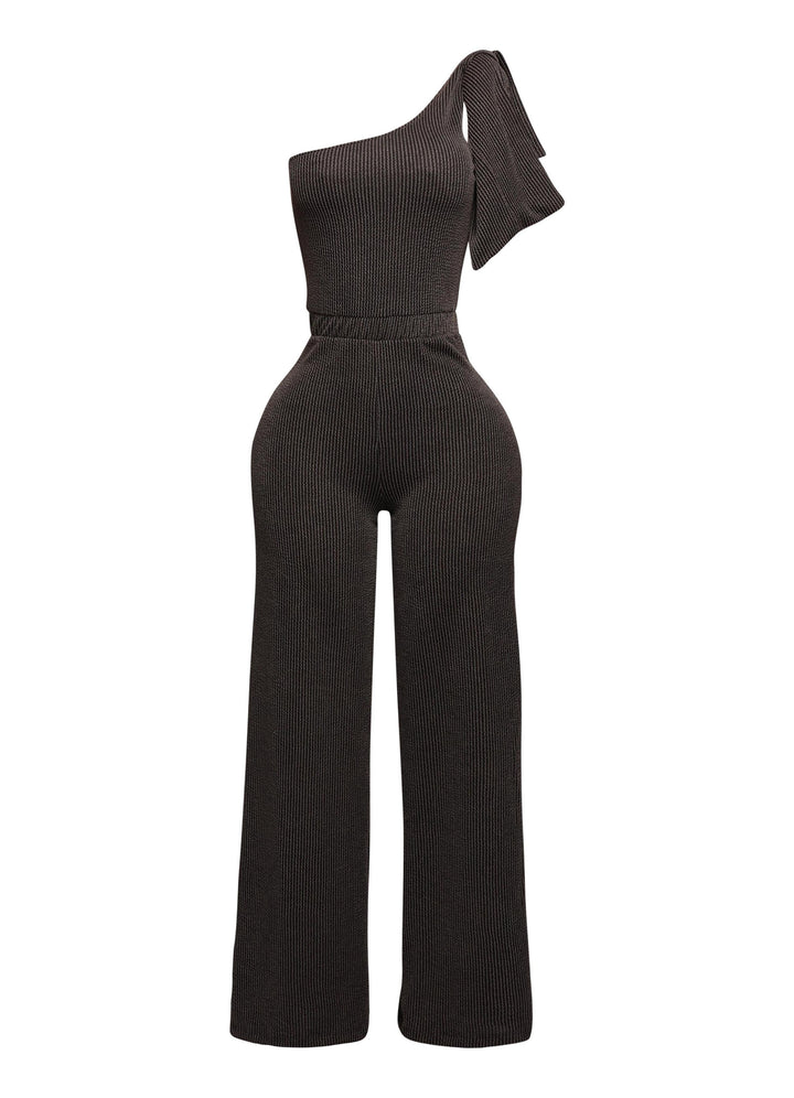 One shoulder bow detailed wide leg jumpsuit