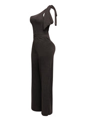 One shoulder bow detailed wide leg jumpsuit