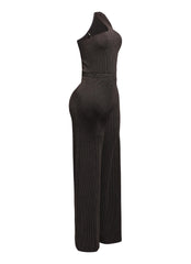 One shoulder bow detailed wide leg jumpsuit