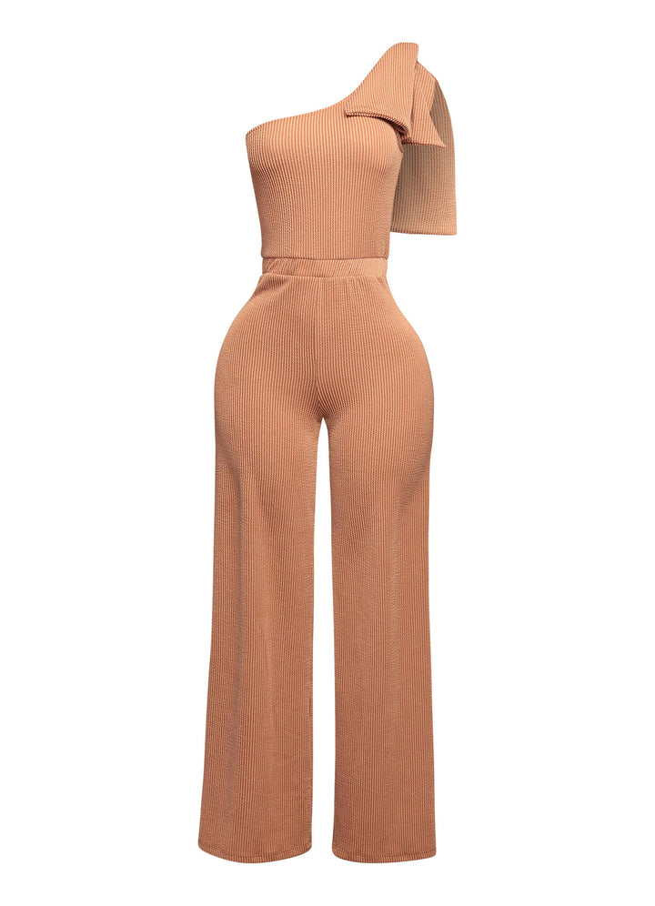 One shoulder bow detailed wide leg jumpsuit