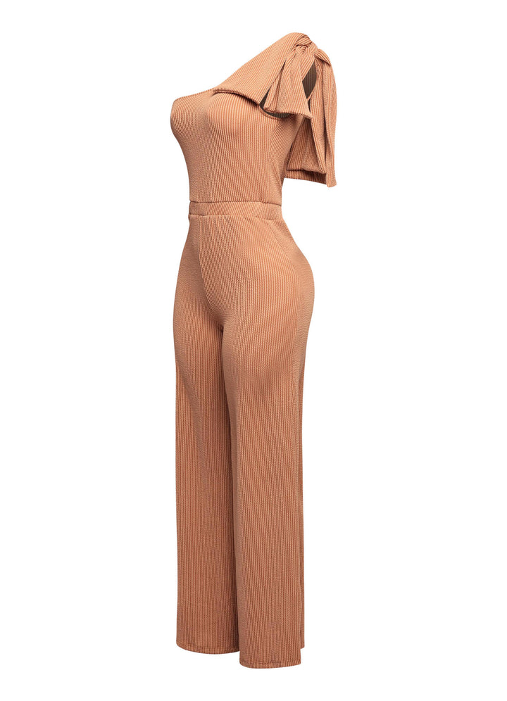 One shoulder bow detailed wide leg jumpsuit