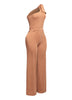 One shoulder bow detailed wide leg jumpsuit