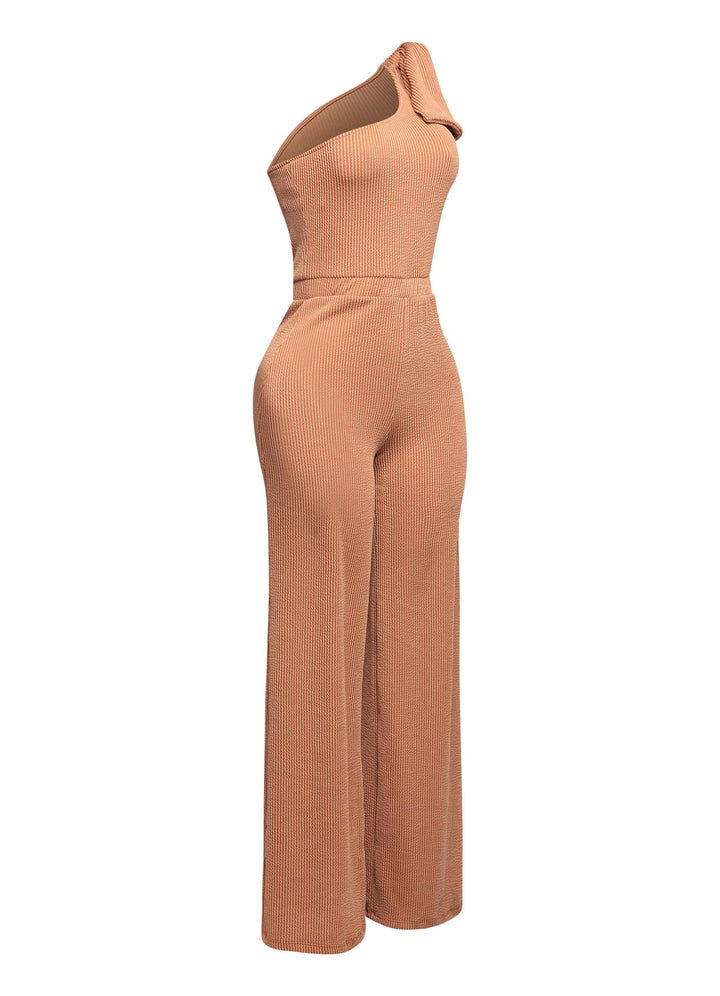 One shoulder bow detailed wide leg jumpsuit