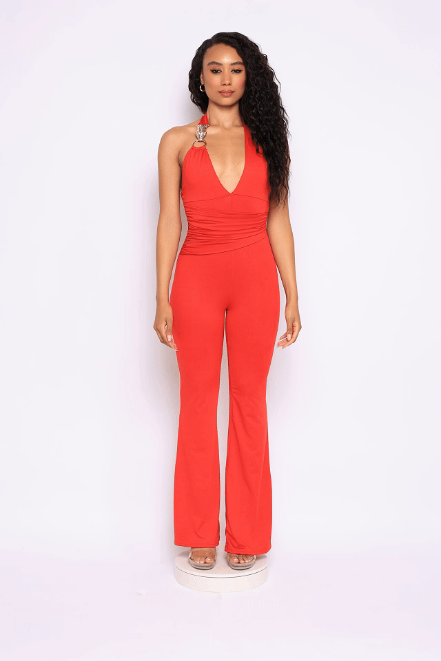 Show Off Hours Backless Halter Jumpsuit..