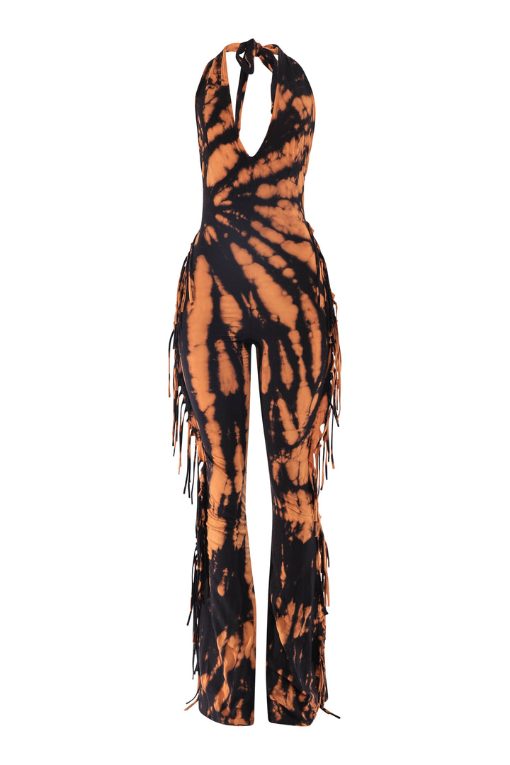Fringe Frequency Tie Dye Halter Jumpsuit
