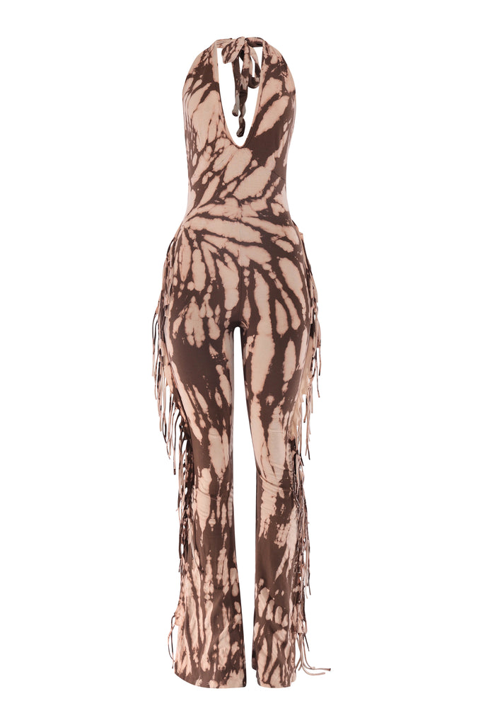 Fringe Frequency Tie Dye Halter Jumpsuit