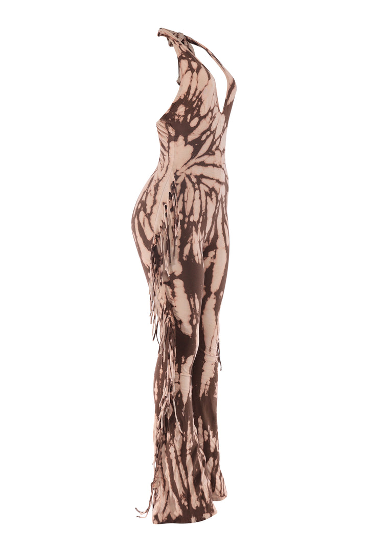 Fringe Frequency Tie Dye Halter Jumpsuit