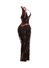 Tie dye fringed halter jumpsuit