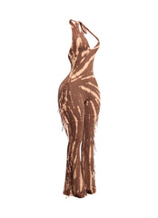 Tie dye fringed halter jumpsuit