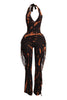 Tie dye fringed halter jumpsuit