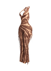 Tie dye fringed halter jumpsuit
