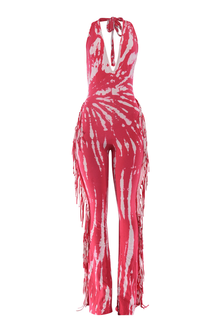 Fringe Frequency Tie Dye Halter Jumpsuit
