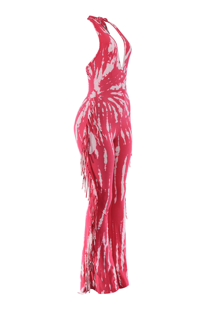 Fringe Frequency Tie Dye Halter Jumpsuit