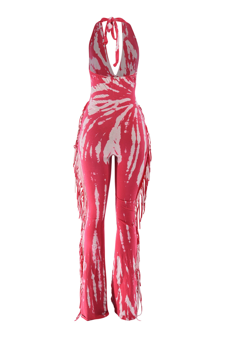 Fringe Frequency Tie Dye Halter Jumpsuit