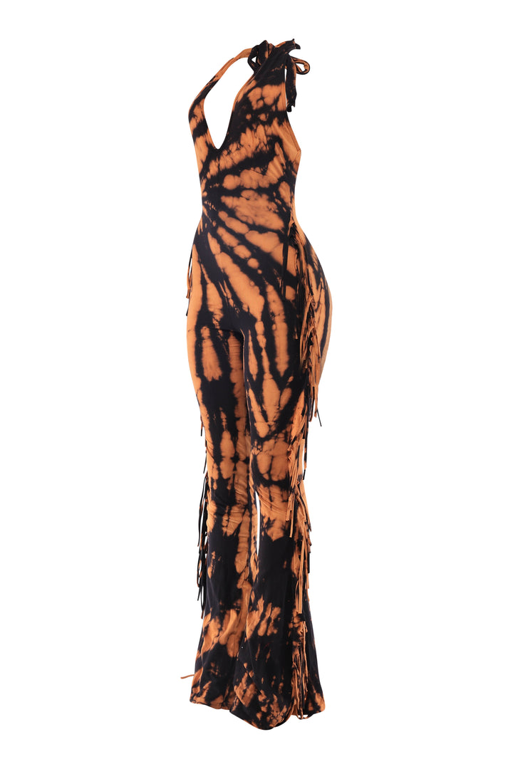 Fringe Frequency Tie Dye Halter Jumpsuit