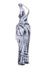Tie dye fringed halter jumpsuit