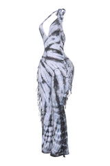 Tie dye fringed halter jumpsuit