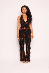 Tie dye fringed halter jumpsuit