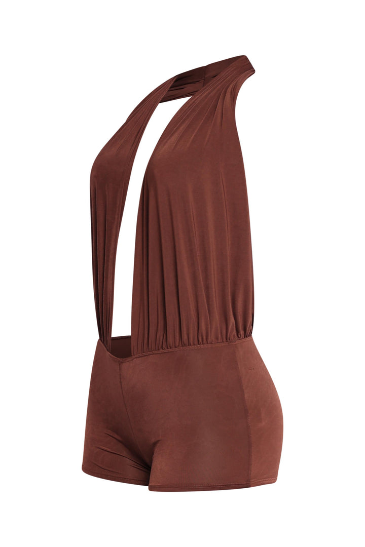 Low rise deep halter neck romper