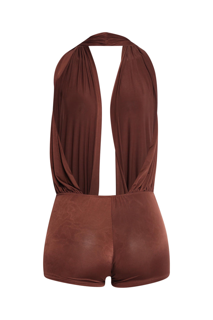 Low rise deep halter neck romper