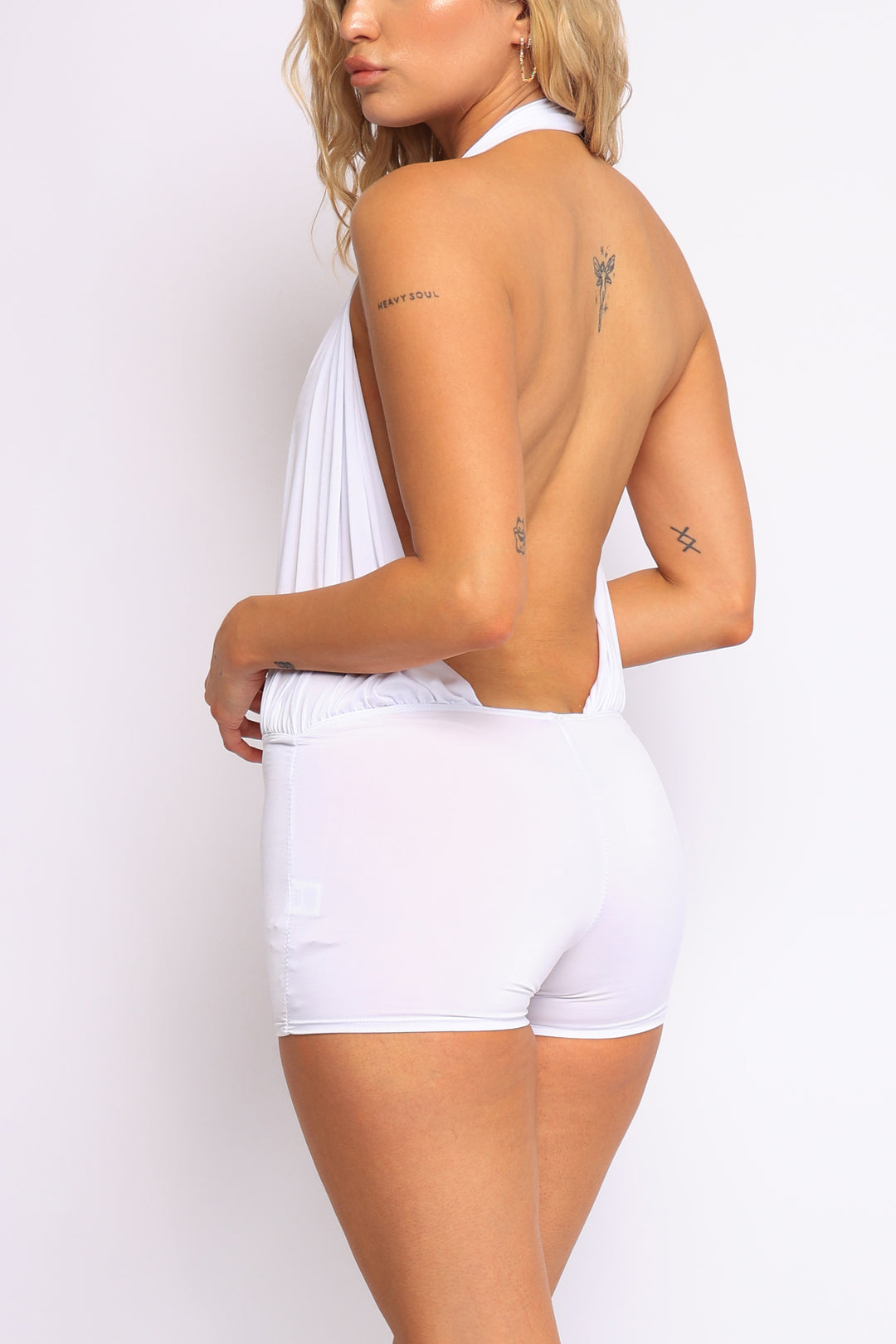 Low rise deep halter neck romper