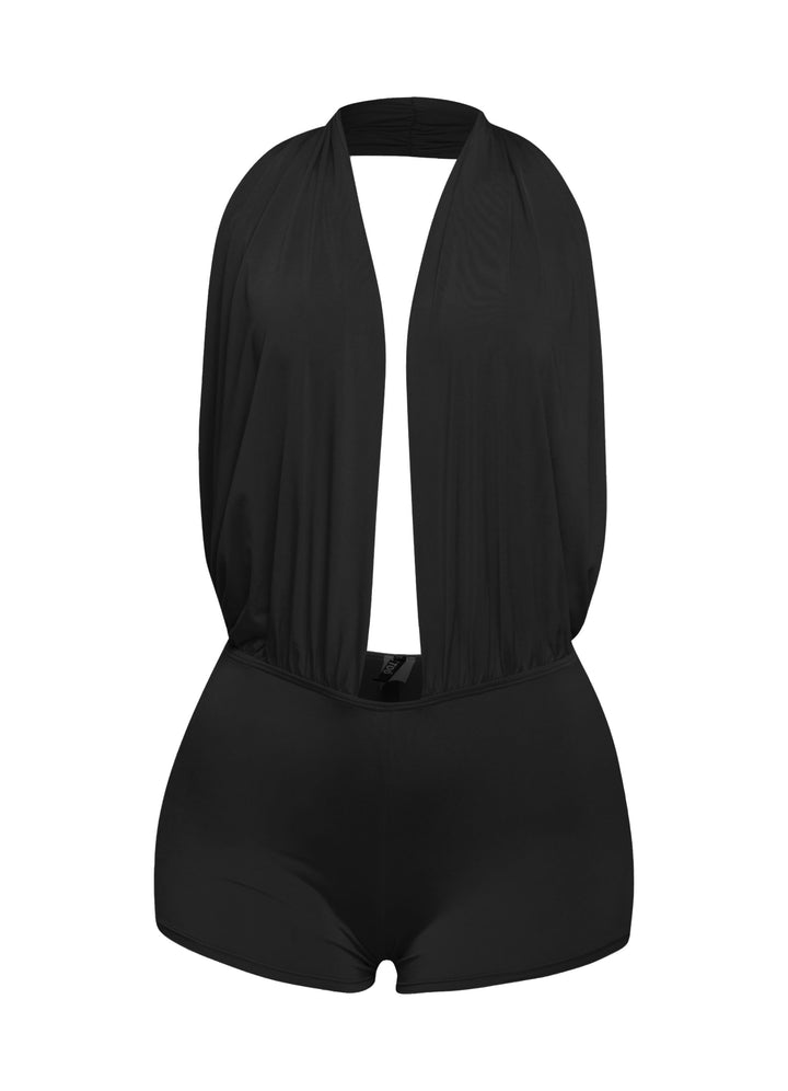 Low rise deep halter neck romper