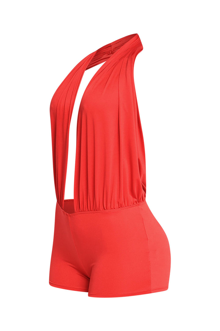 Low rise deep halter neck romper