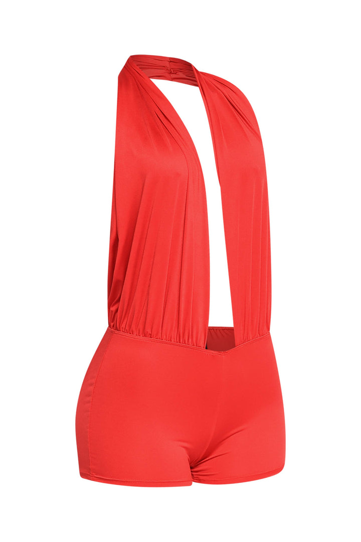 Low rise deep halter neck romper