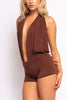 Low rise deep halter neck romper