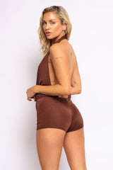 Low rise deep halter neck romper