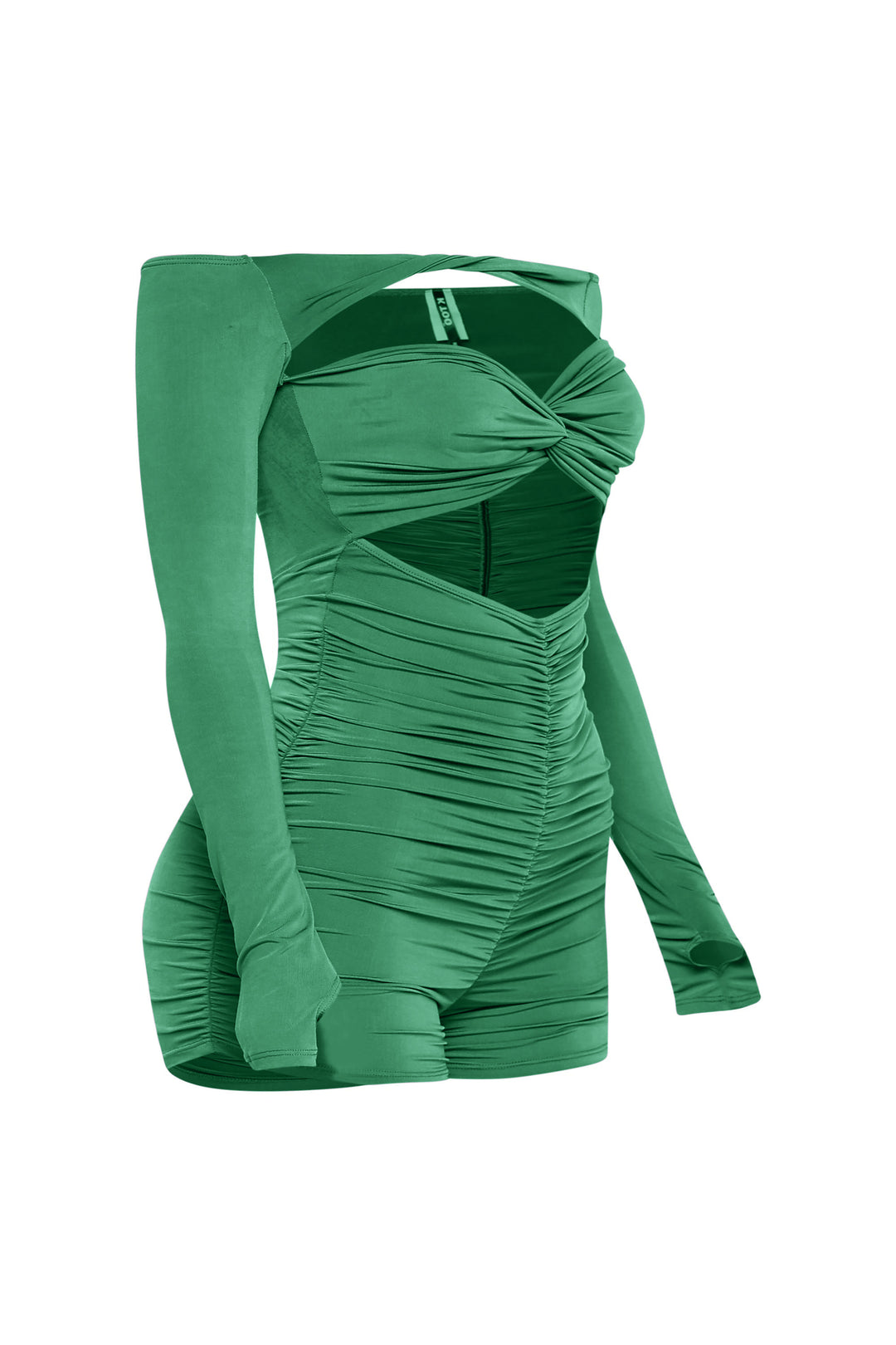 Trendy green halter one-piece set with back tie and relaxed sleeves

