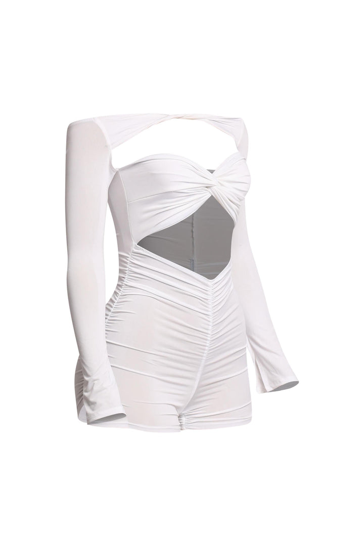 Soft ivory bodycon one-piece with elegant ruched detail

