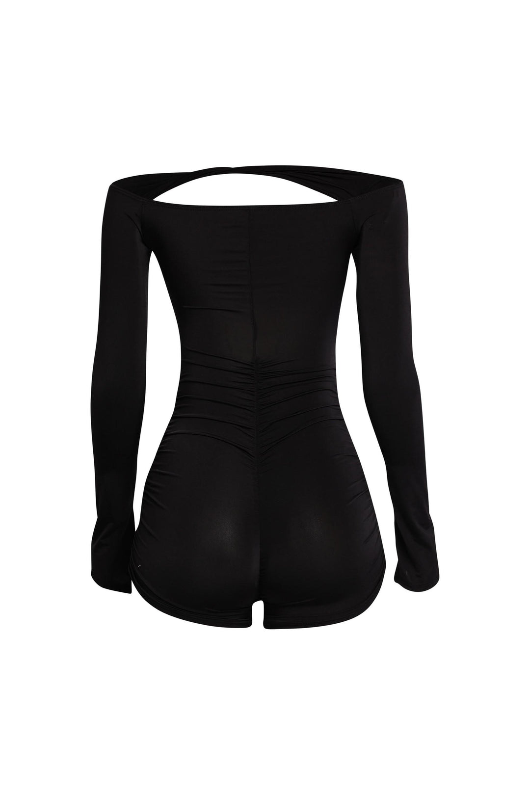Sleek black one-piece featuring open back tie and starfish trim

