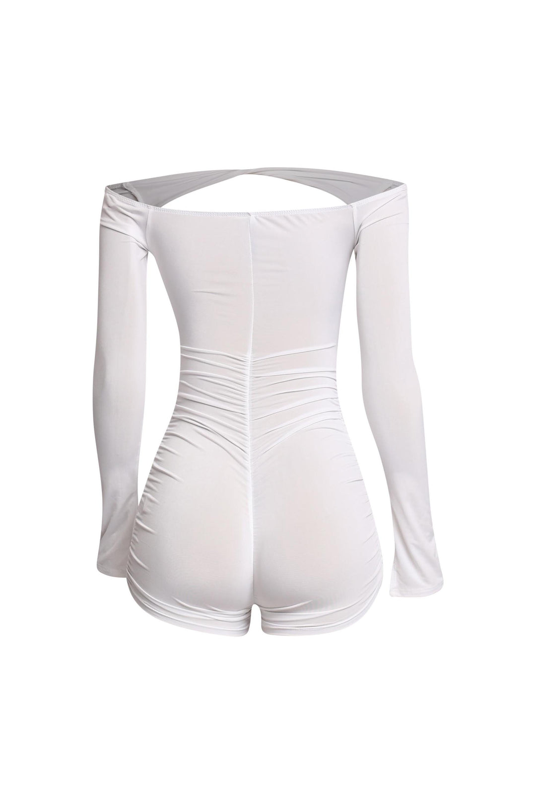 Classy ivory halter one-piece with deep cowl and tie back

