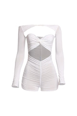 Ivory ruched one-piece with gold starfish trim and open back

