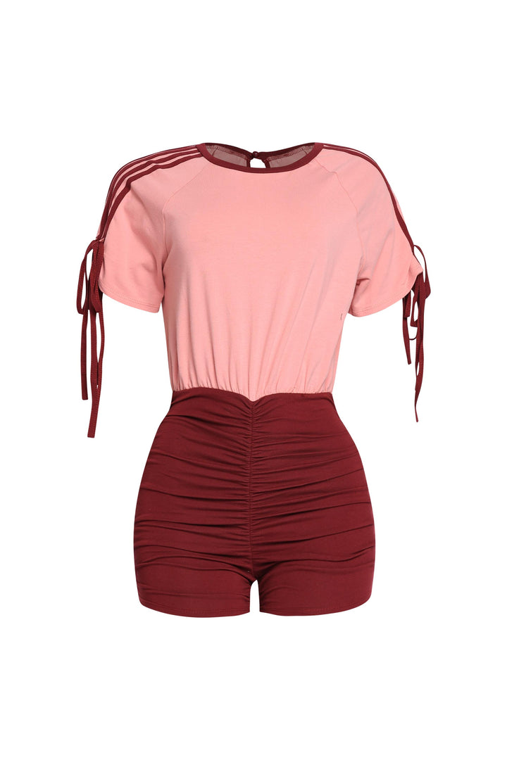 Sweet Twist Ruched Sleeve Romper..