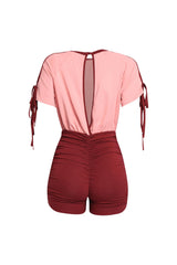 Sweet Twist Ruched Sleeve Romper