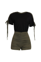 Sweet Twist Ruched Sleeve Romper