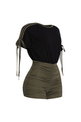 Sweet Twist Ruched Sleeve Romper