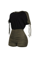 Sweet Twist Ruched Sleeve Romper