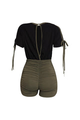 Sweet Twist Ruched Sleeve Romper