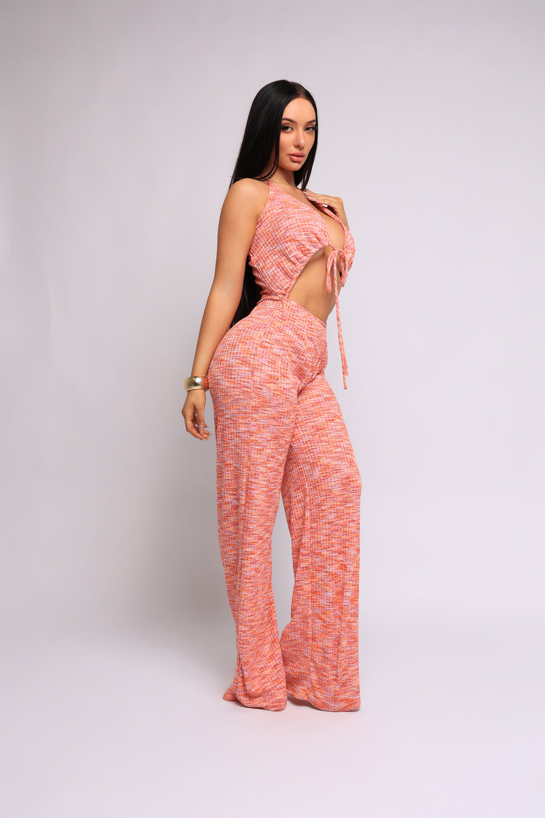 Sweet Escape Cut Out Halter Wide Leg Jumpsuit.